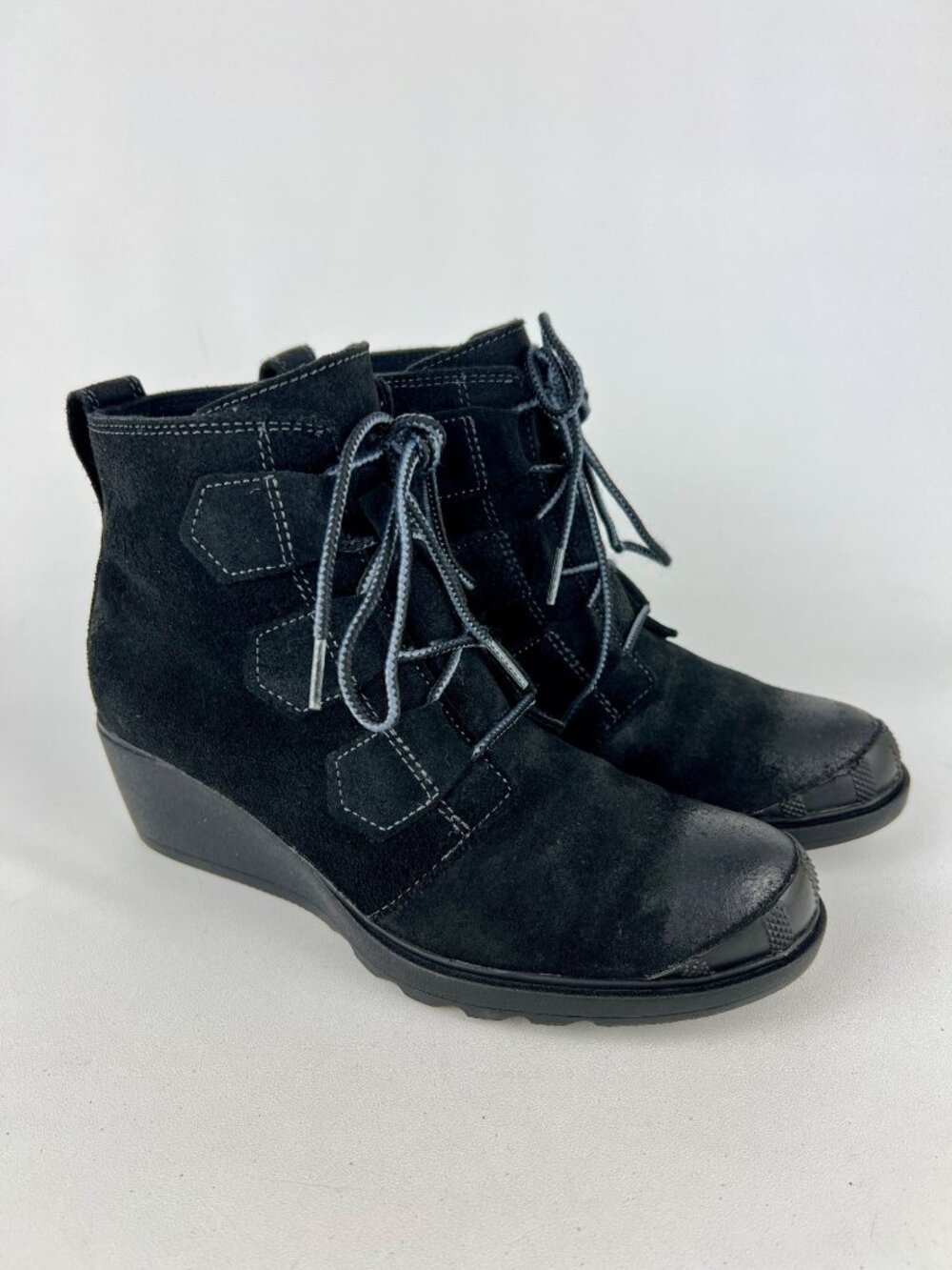 Sorel Womens Toronto Lace Winter Ankle Boots Waterproof Black Suede Wedge size 7
